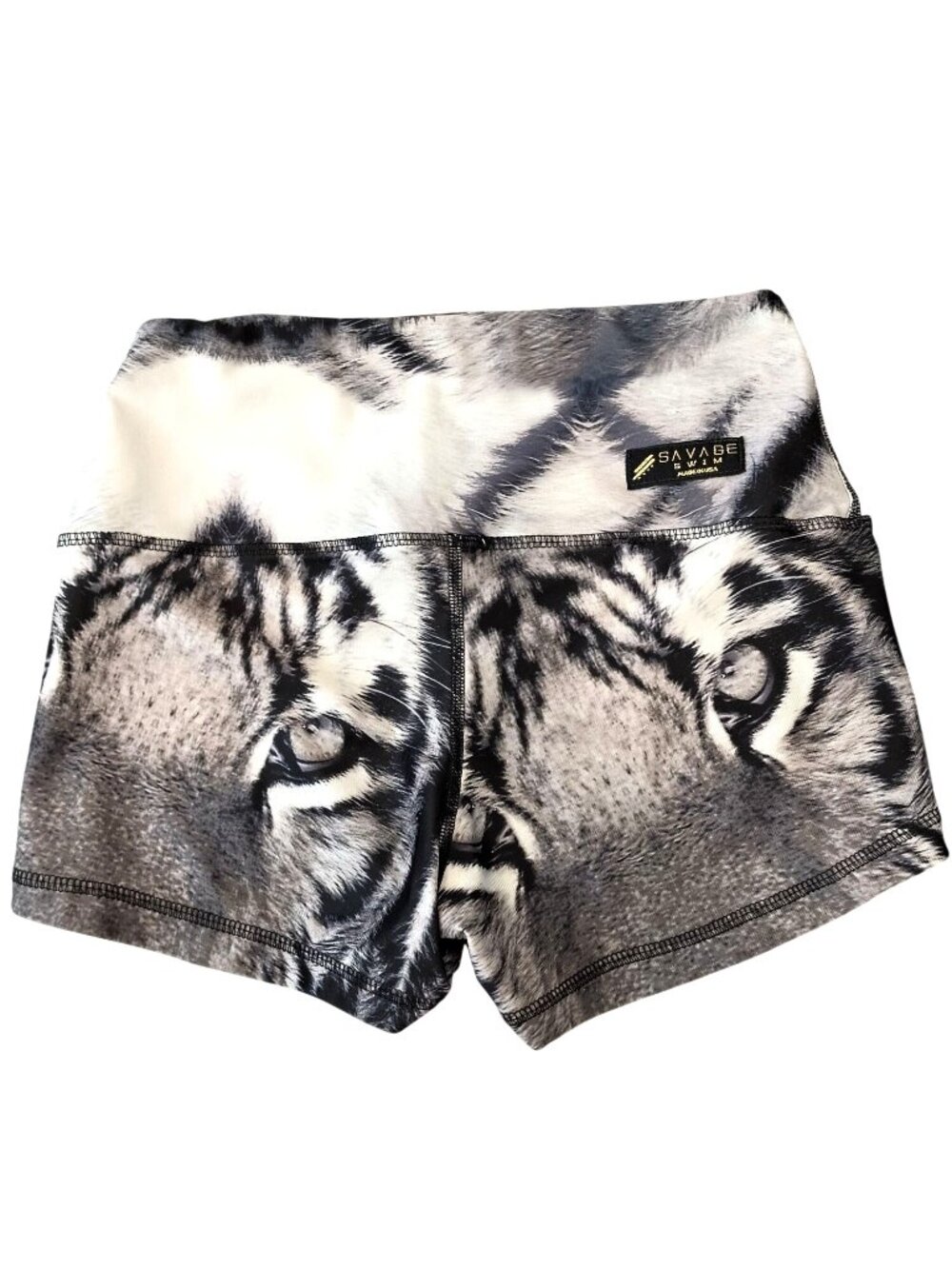 Savage Swim Tiger Print Womens Athletic Shorts size S High-Waisted Stretch